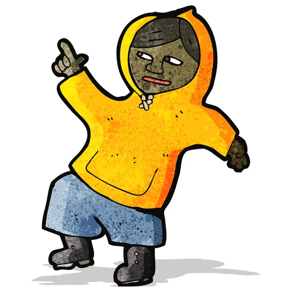 Cartoon jongen in hooded top wijzen — Stockvector
