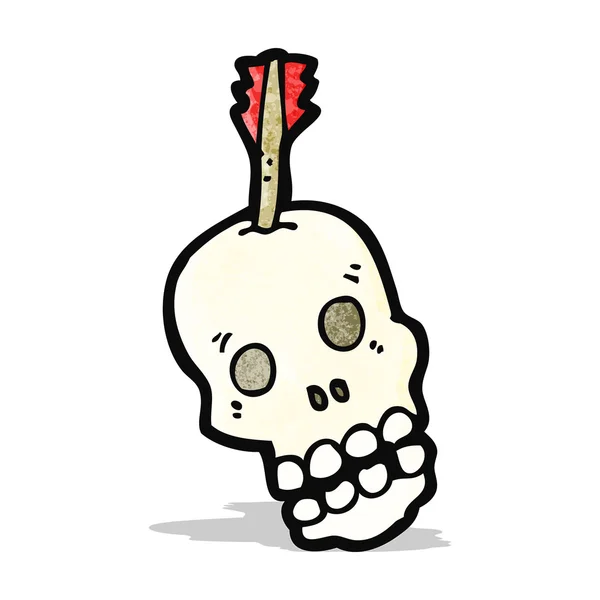 Cartoon schedel met pijl in — Stockvector