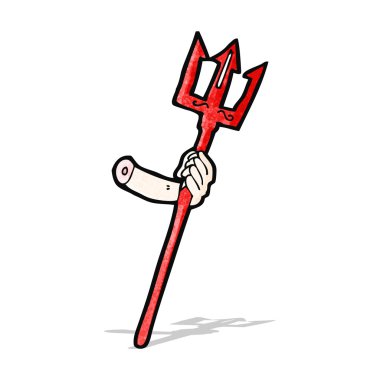 Şeytan çatal tutan karikatür kol