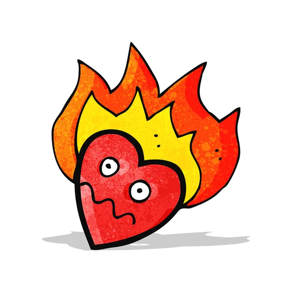 Flaming corazón personaje de dibujos animados — Vector de stock