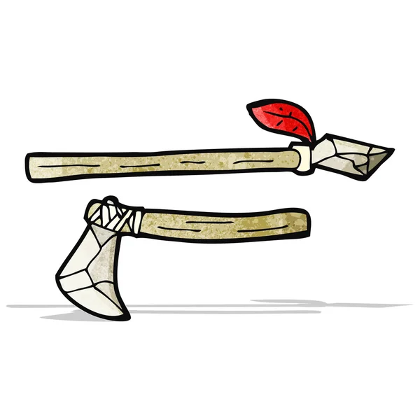 Cartoon primitive axe and spear — Stock Vector