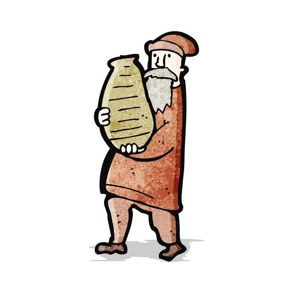 Cartoon man carrying clay pot — Stock Vector