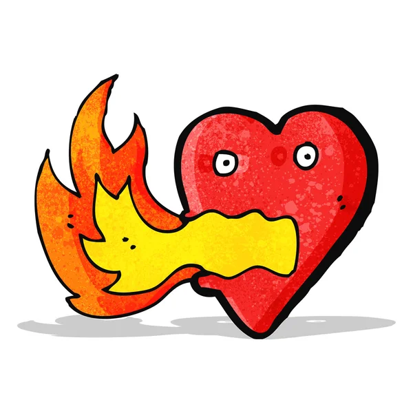 Caricatura fuego respiración corazón — Vector de stock