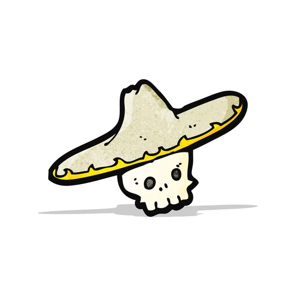 Cartoon-Totenkopf mit mexikanischem Hut — Stockvektor