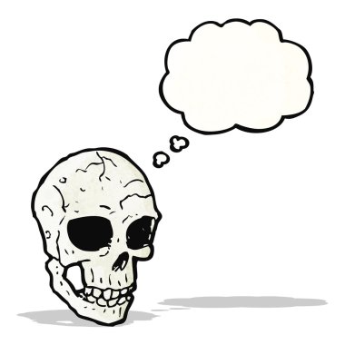 Düşünce balonlu karikatür kafatası