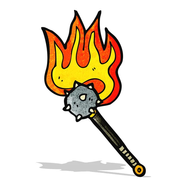 Flaming mace weapon cartoon — Stock Vector