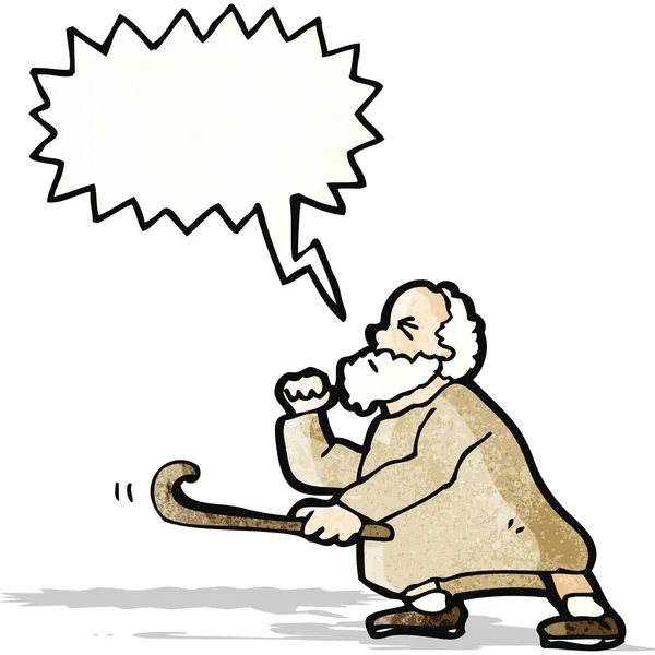 Cartoon alter Mann schüttelt Stock — Stockvektor