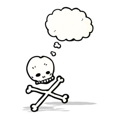kafatası ve kemiklerin düşünce balonu ile karikatür