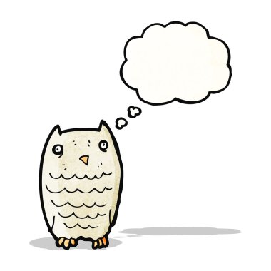 Düşünce baloncuklu çizgi film baykuşu