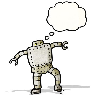 Düşünce baloncuklu çizgi film robotu