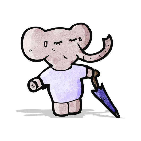 Elefante de desenhos animados com guarda-chuva — Vetor de Stock
