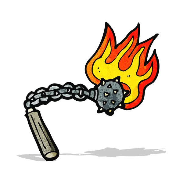 Flaming mace weapon cartoon — ストックベクタ