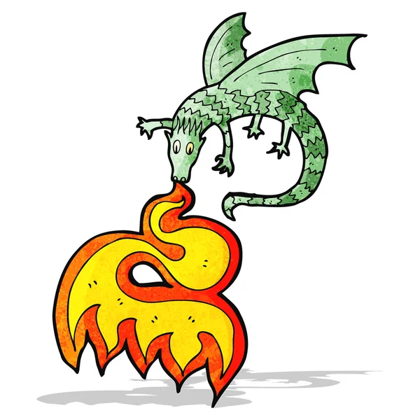 Fuego respiración dragón dibujos animados — Vector de stock