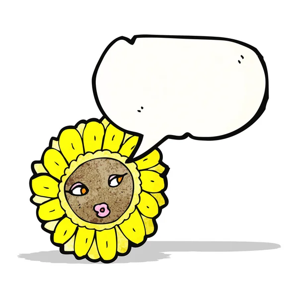 Dibujo animado cara bonita flor con burbuja de habla — Vector de stock