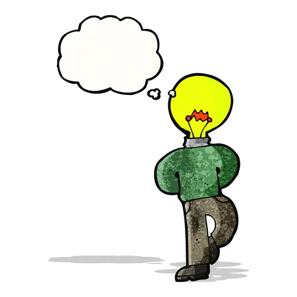 Homme dessin animé avec tête d'ampoule — Image vectorielle