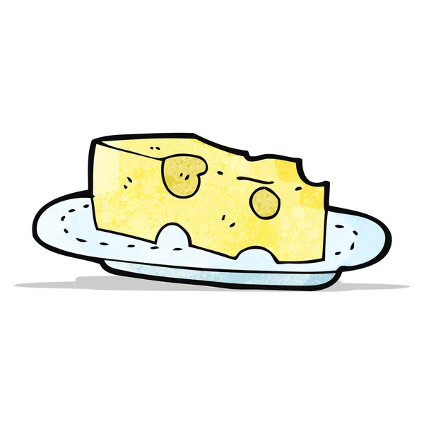 Käse auf Teller Karikatur — Stockvektor