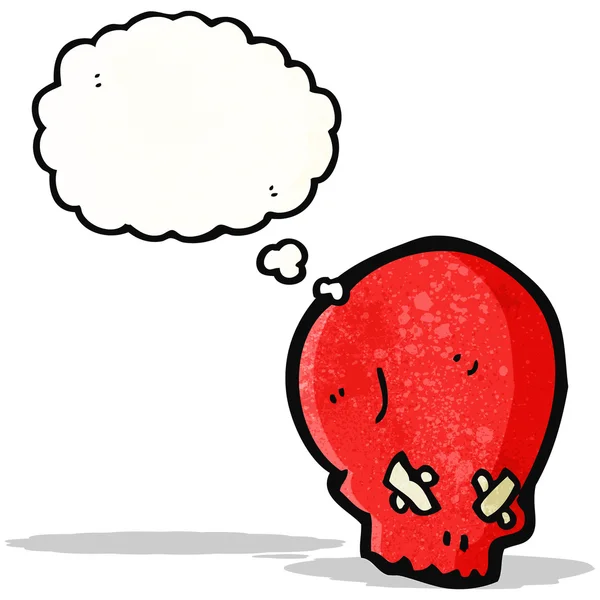 Dibujos animados espeluznante cráneo rojo con burbuja de pensamiento — Archivo Imágenes Vectoriales