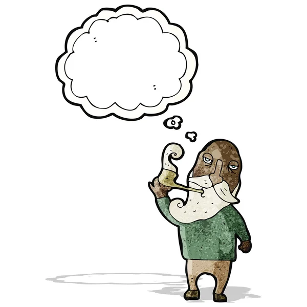 Cartoon oude man met gedachte zeepbel — Stockvector