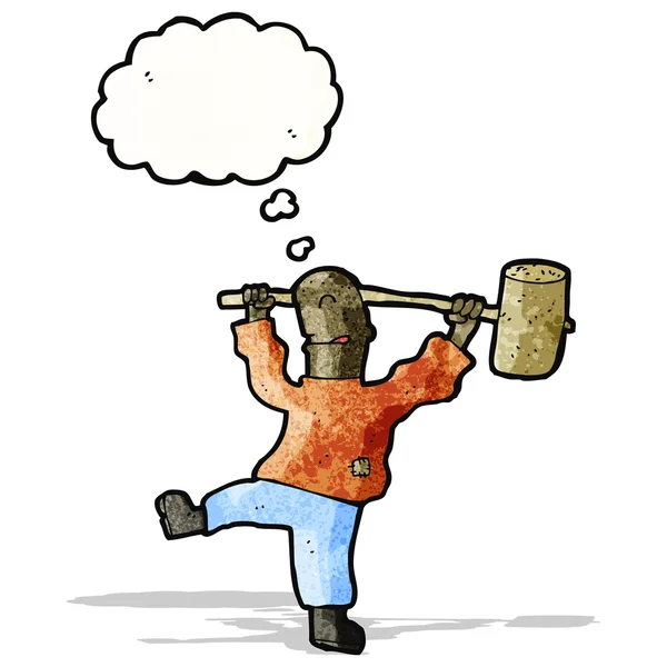 Cartoon man swinging big hammer — Stock Vector