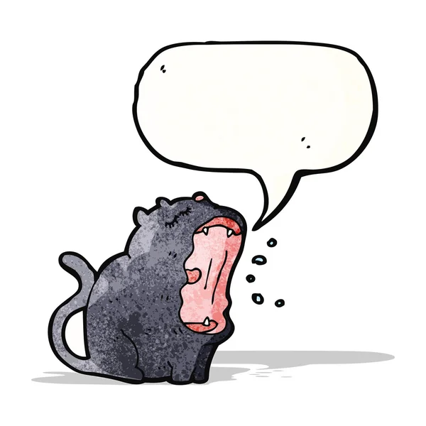 Engraçado desenho animado gato preto com bolha de fala — Vetor de Stock
