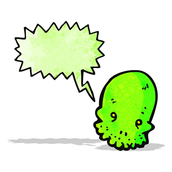 Spooky lysande gröna tecknade skalle — Stock vektor