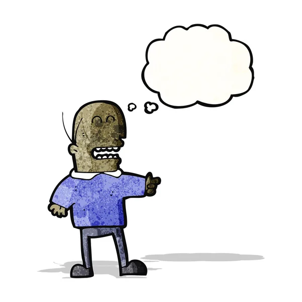 Cartone animato uomo calvo con bolla di pensiero — Vettoriale Stock