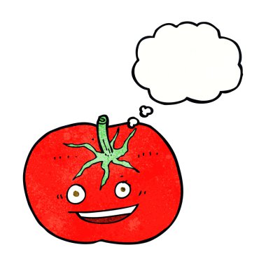 Düşünce baloncuklu çizgi film domatesi