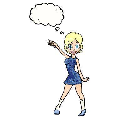 Düşünce baloncuğu olan karikatür parti kızı