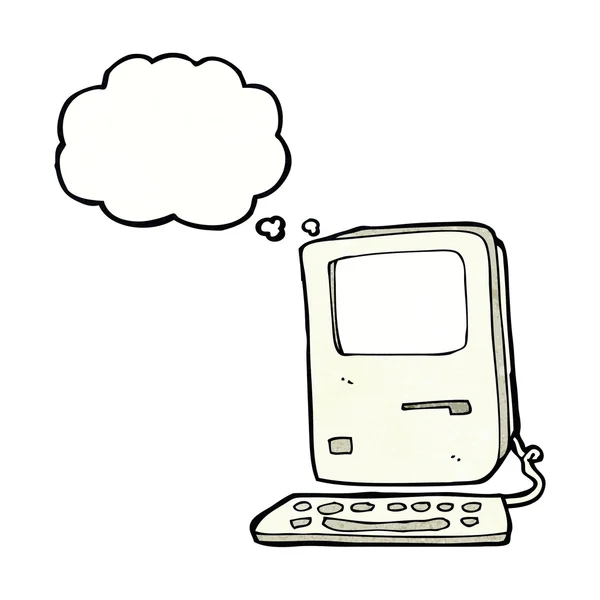 Kreslený starý počítač s myšlenkovou bublinou — Stockový vektor