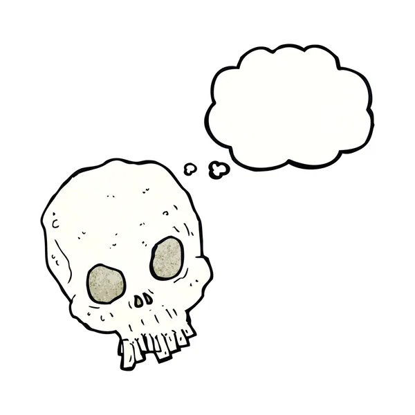 Calavera espeluznante de dibujos animados con burbuja de pensamiento — Vector de stock