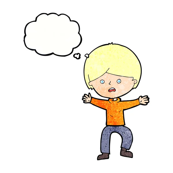 Cartoon Junge in Panik mit Gedankenblase — Stockvektor