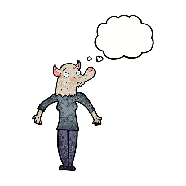 Cartoon Werwolf Frau mit Gedankenblase — Stockvektor