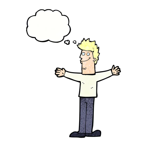 Καρτούν ευτυχισμένος άνθρωπος με φούσκα σκέψης — Διανυσματικό Αρχείο