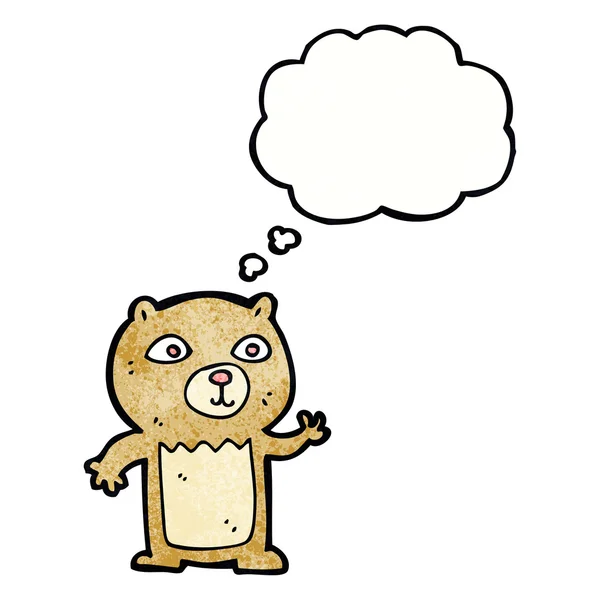 卡通人物挥动着带有思想泡沫的泰迪熊 — 图库矢量图片