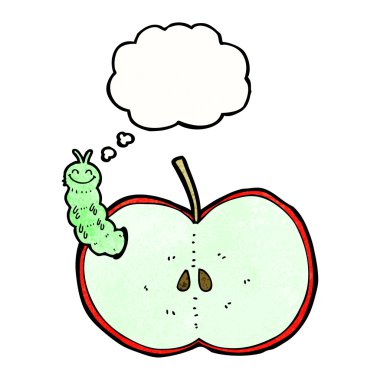 çizgi film böceği düşünce baloncuklu elma yiyor