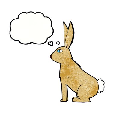 Düşünce baloncuklu çizgi film tavşanı