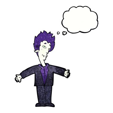 Düşünce baloncuklu mutlu vampir çizgi filmi.