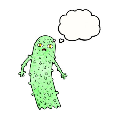 Düşünce baloncuklu hayaletli karikatür.