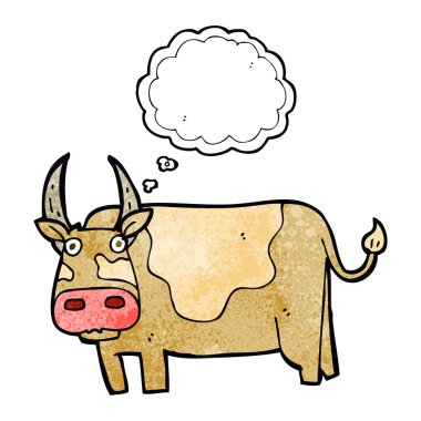 Düşünce baloncuklu çizgi film boğası