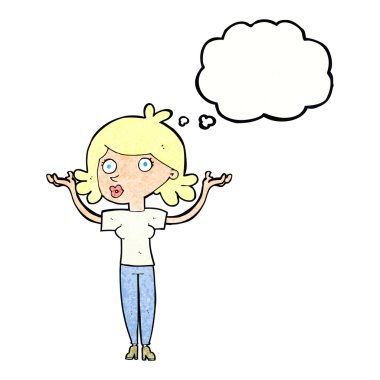 Düşünce baloncuğuyla başını eğen güzel kız.