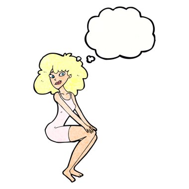 çizgi film içinde oturan kadın