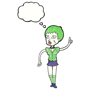 Düşünce baloncuklu cadılar bayramı kızı