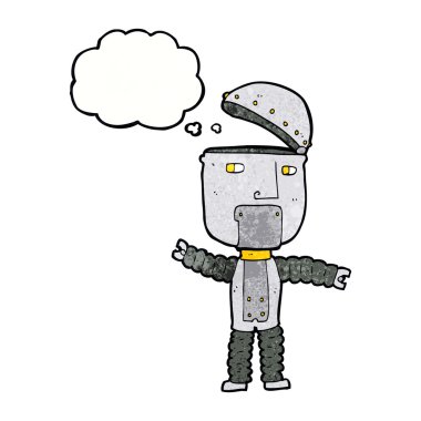 Düşünce baloncuklu çizgi film robotu