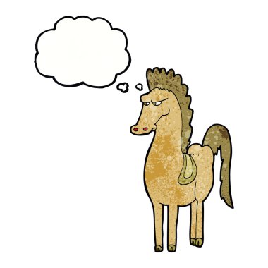 Düşünce baloncuklu çizgi film atı