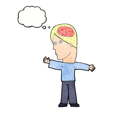 Düşünce baloncuğu olan çizgi film adamı.