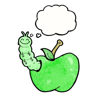 çizgi film böceği düşünce baloncuklu elma yiyor