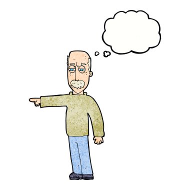 Çizgi filmdeki yaşlı adam el kol hareketi yapıyor. Defol! düşünce baloncuğuyla