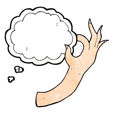 Düşünce baloncuklu çizgi el sembolü