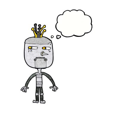 Düşünce baloncuklu komik robot.