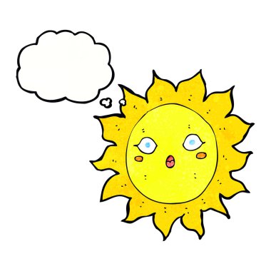 Düşünce baloncuklu çizgi film güneşi
